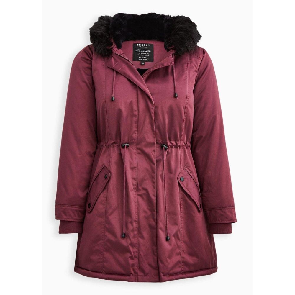 Torrid 1X Violet Purple Twill Faux Fur Trim Parka Hooded Winter Jacket